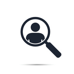 Search for employees and job, business, human resource. Looking for talent. Search man vector icon. Job search. Magnifying glass with men inside.