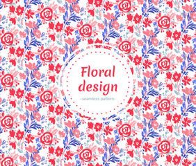 Vector floral seamless pattern. Botanical background. Flowers repeat design. Cute composition with abstract blooming elements. Flower template for banner, wrapping paper, posters, prints, cover.