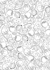 Tomato pasta ingredients black & white background