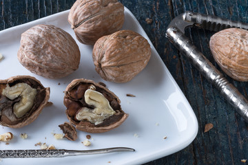 Walnuts on a white plate