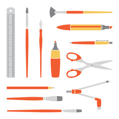 Vector orange tools collection for art and design