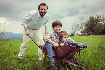 Happy kids in nature enjoying