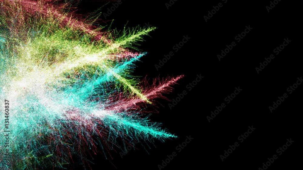 Poster 3d rendering of particle trails. particles move to the side and leave a sparkle trail.