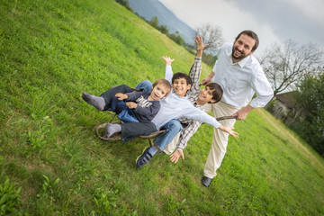 Happy kids in nature enjoying