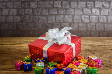 Gift box and Christmas tree ornaments