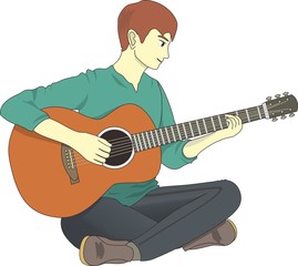 A guy playing guitar (vector, color)