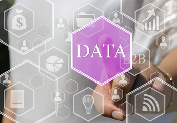 Businesswoman push the web icon DATA in the web network on the touch screen in the web network. 