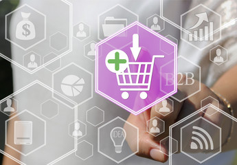 The businesswoman clicks on the shopping cart web on the touch screen the web network . The concept of online auctions. 