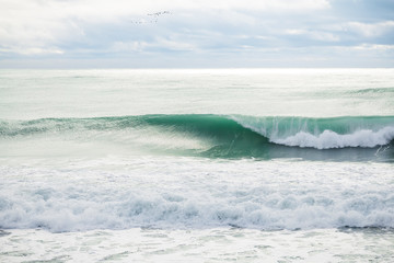 Naklejka na ściany i meble Big waves on ocean. Hurricane swell