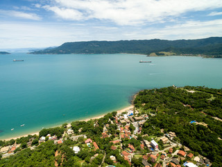 Aerial View of Praia do Curral (Curral Beach) in Ilhabela, Sao Paulo, Brazil