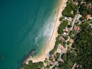 Top View of Praia do Curral (Curral Beach) in Ilhabela, Sao Paulo, Brazil