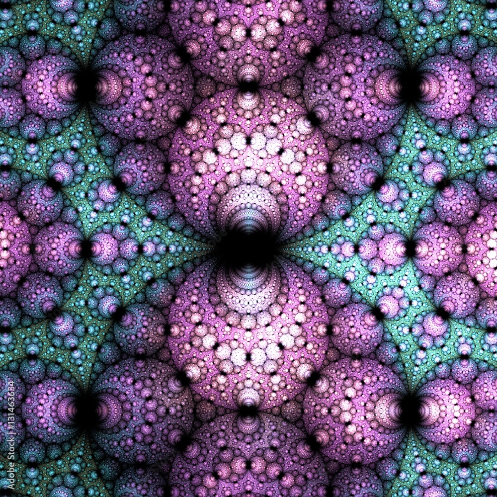 Poster abstract bright multicolored spherical fractal computer generated image