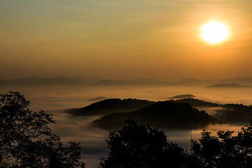 the morning in the mist of winter in Phu bo bit ,Loei Thailand