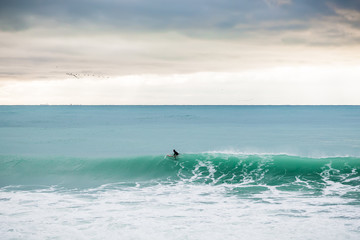 Surfing in the winter, and ocean wave