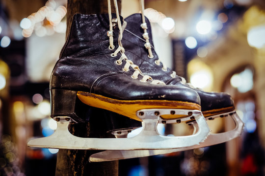 vintage pair of black ice skates