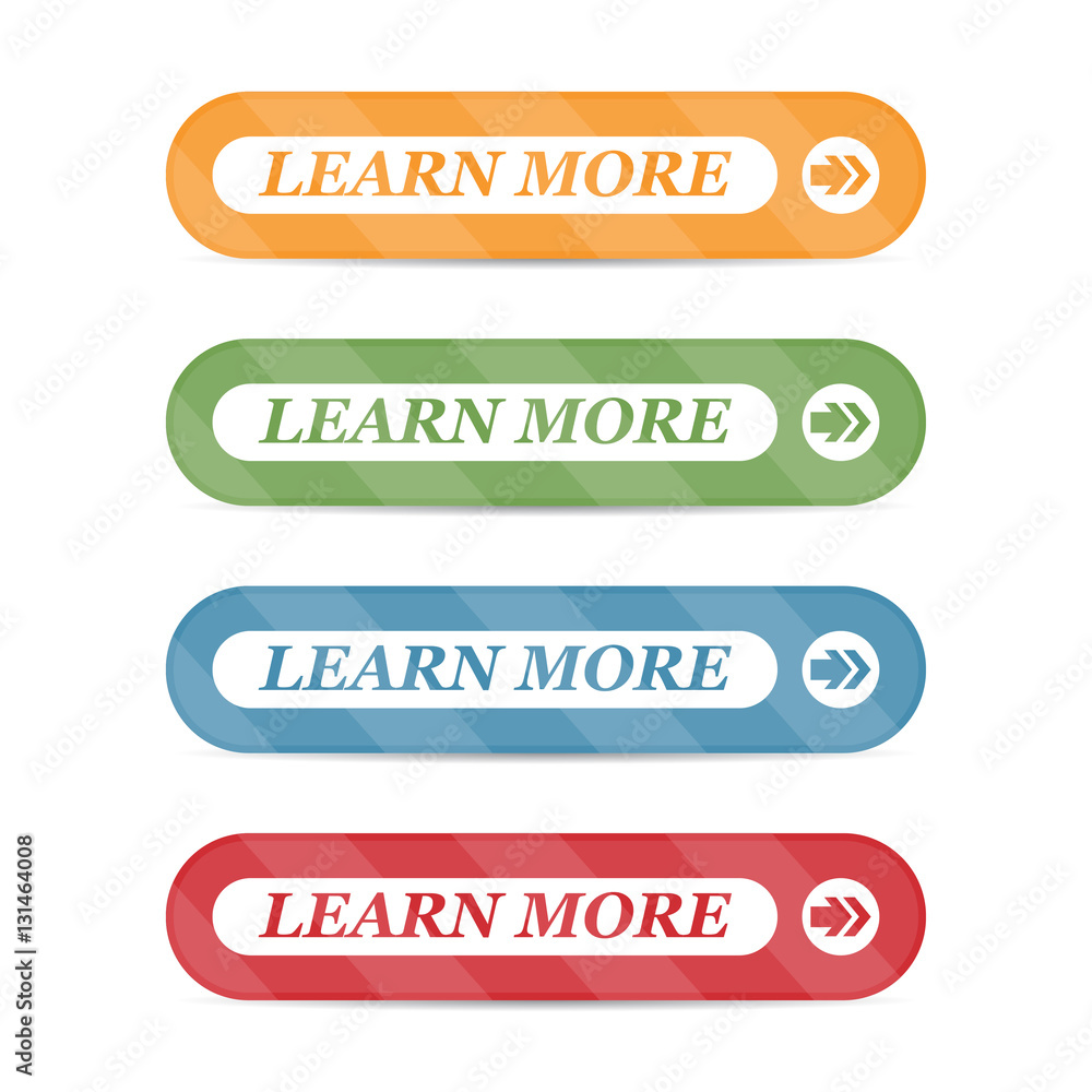 Aufkleber Set of learn more buttons with shadows on a white background