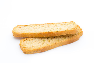 Fototapeta na wymiar Garlic and herb bread slices. Eco food.