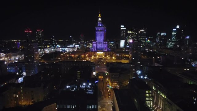  Aerial view of Warsaw Poland by night 