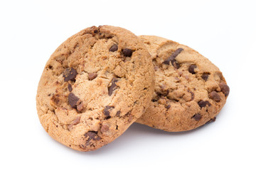 Chocolate chip cookies isolated on white background.