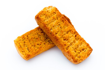 Crumbs of bread croutons. Eco food.