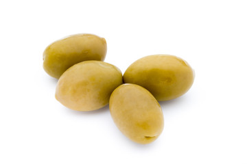 Green big olives on the white background.