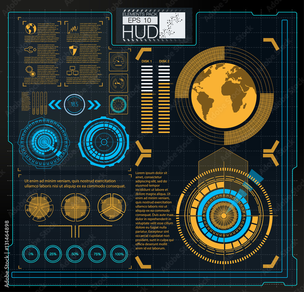Poster hud background outer space. infographic elements.digital data, business abstract background. infogra