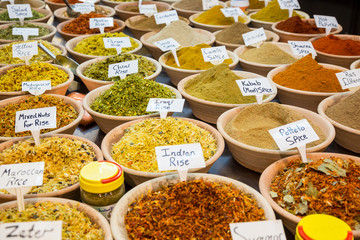 Counter with spices on a market