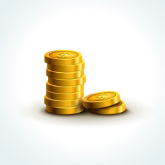 Vector coins isolated. Golden coins success economy . Treasure jackpot winning