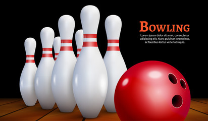 Bowling realistic illustration background. Bowling game leisure concept