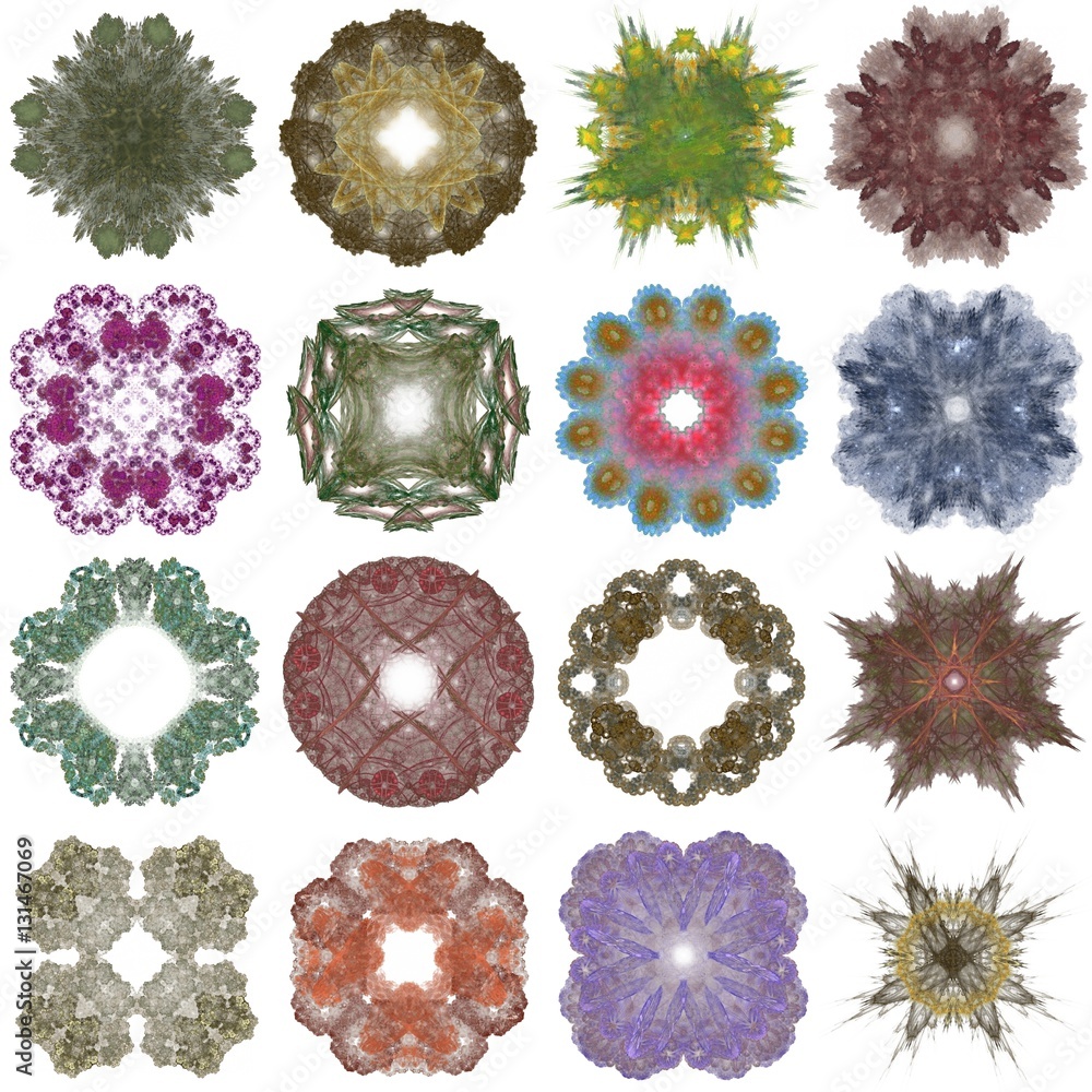 Fototapete set of different colored patterns on an abstract fractal