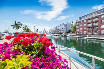 Condos on Portland, Maine, waterfront on a sunny summer afternoon - obrazy, fototapety, plakaty