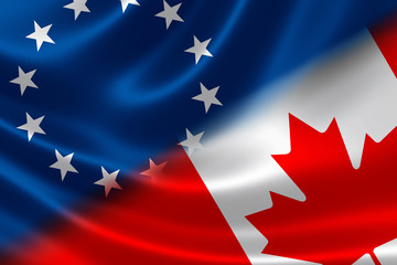 CETA Concept: Flags of EU and Canada on Fabric Texture