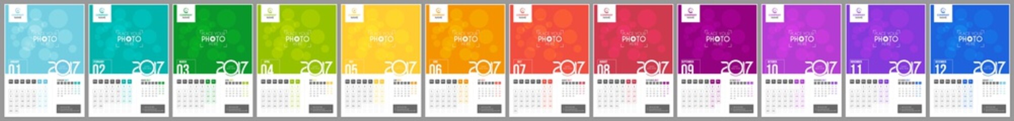 Wall Calendar 2017. Weeks Start Monday. 12 Months. Vector Template with Place for Photo.