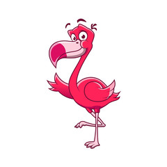 cute flamingo cartoon character waving