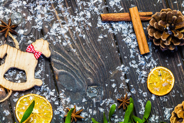 Christmas decoration on wooden background