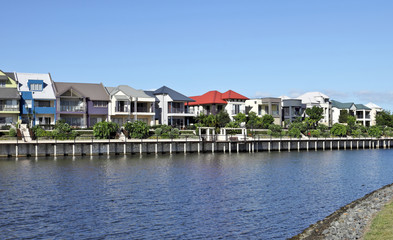 Fototapeta premium Apartment living on a lake waterfront apartments on a lake