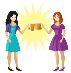 girls with two mugs full of beer toasting