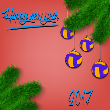 Volleyball balls on Christmas tree branch