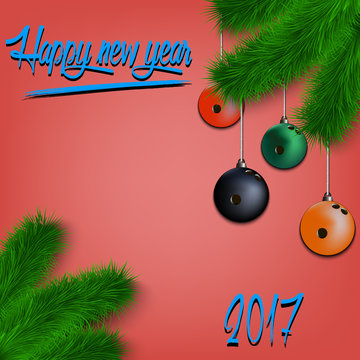 Bowling balls on Christmas tree branch