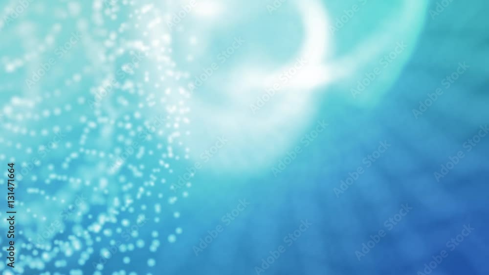 Poster blue abstract motion background, flowing around abstract objects through space.