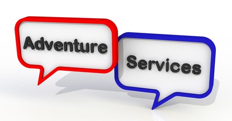Adventure Services, message on speech bubble, 3D rendering