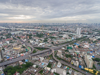 Fototapeta na wymiar Aerial view of Arun Ammarin road and Rama VIII bridge, Bangkok, Thailand