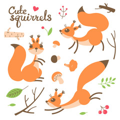 Fototapeta premium Cartoon cute squirrel. Little funny squirrels. Vector illustration
