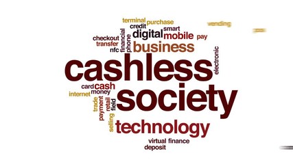 Cashless society animated word cloud.