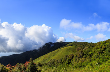 Fototapeta premium Scenery and bright sky with sunlight over mountain