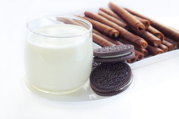 milk and cookies, chocolate Wafers roll.