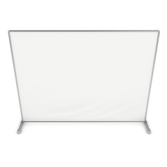 Billet press wall with blank banner. Mobile trade show booth white and blank. 3d render isolated on white background. High Resolution Template for your design.