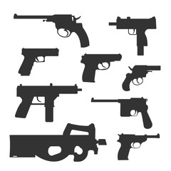 Weapons vector handguns collection. Pistols, submachine guns icons. Gun illustration isolated on white background