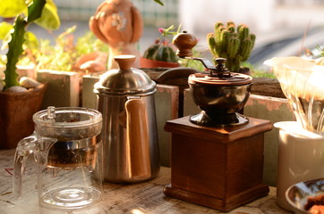 Set of coffee in vintage style,coffe time in morning