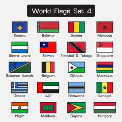 World flags set 4 . simple style and flat design . thick outline .
